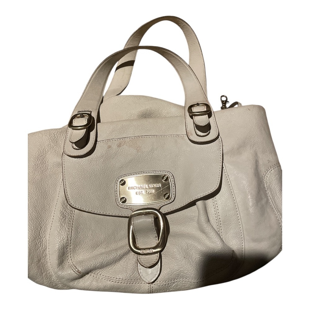 Pebbled Leather Michael Kors Double Handle White  Satchel Handbag